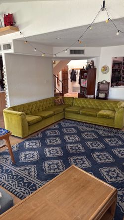 Vintage MCM Lou Regester Velvet Green Sofa Sectional