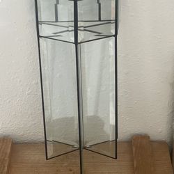 Vintage Wall Beveled Clear Glass Leaded Panel Candle / Plant Holder 