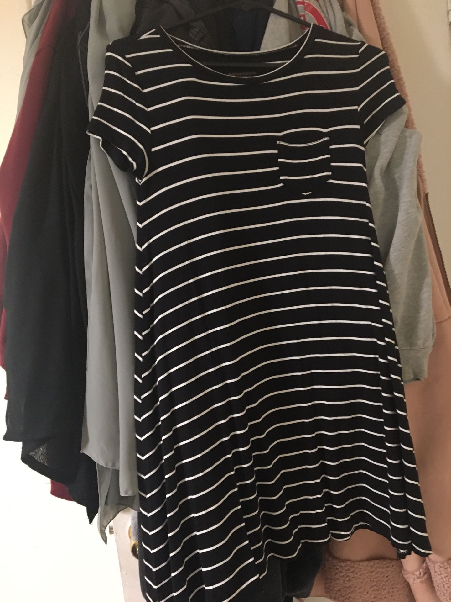 Like new short black and maroon dresses with white stripes