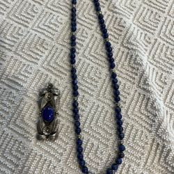 Lapis And Sterling Silver Necklace And Pendant 