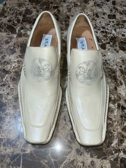 Bravo Chelsea Men’s Cream Square Toe Slip On Loafers Dress Shoes Crane 8.5