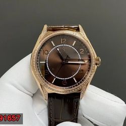 Men's Luxury Automatic Self-Wind Mechanical Watch 40mm Brown Arabic Dial Leather Strap Sapphire Crystal Dress Business Wristwatch
