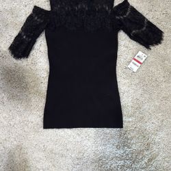 Elegant Black Lace open Shoulder Top INC XSMALL but fits a small MACYS NEW dress shirt 