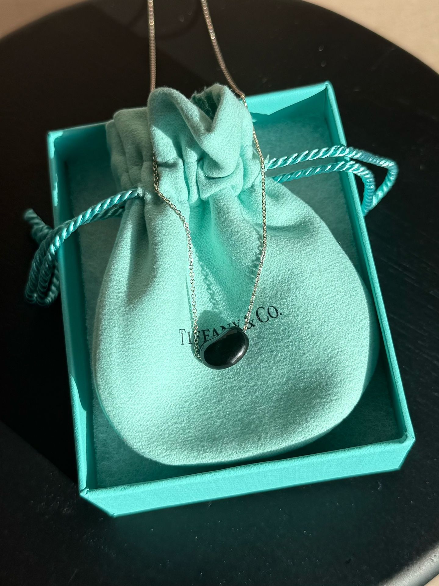 Tiffany Co Elsa Peretti Black Jade Bean Pendent Necklace In Sterling Silver 12mm