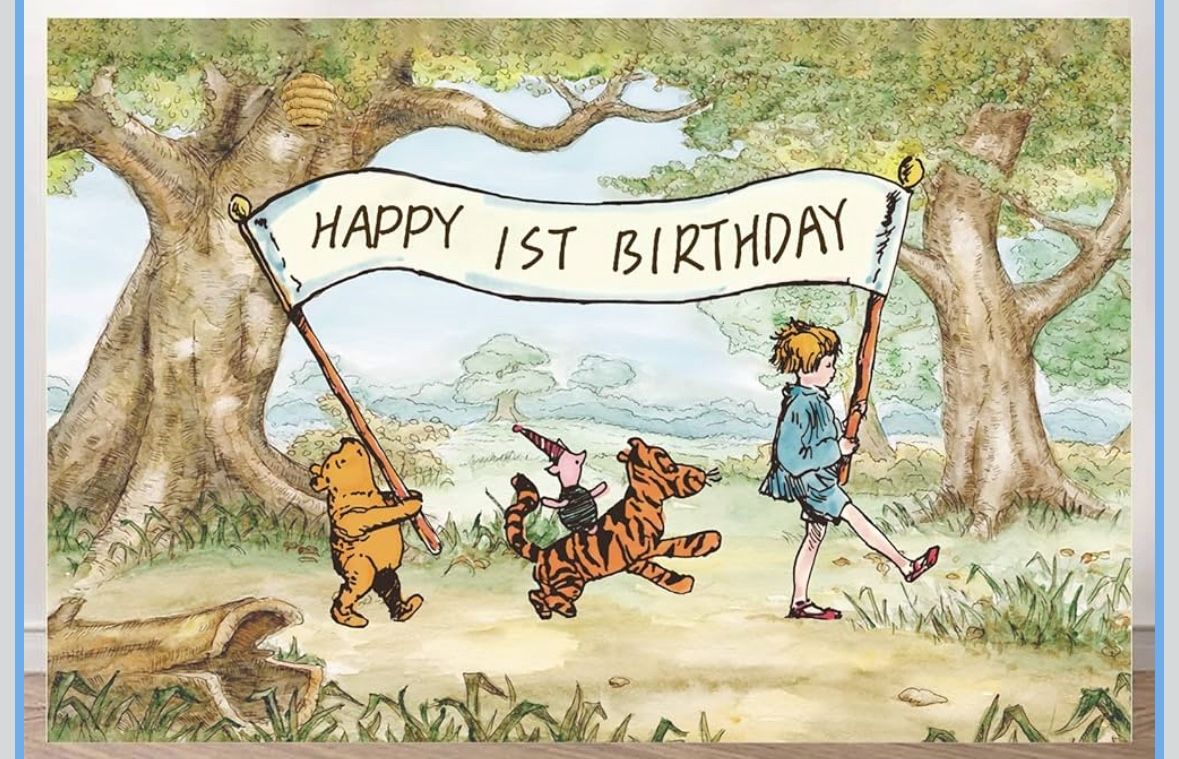 Winnie Backdrop Happy 1 st Birthday Photography Background Pooh Baby Shower Decorations 57 x 37 Inch Banner for Kids First Birthday Party Supplies Fav