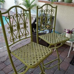 Two Left. Wrought Iron Folding Bar Height Chair  Multi Use  Had Plant Holder Can Be Repainted  35 Obo Both