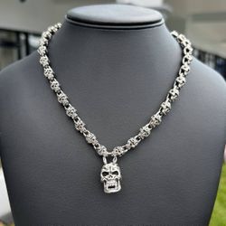 Jewelry .925 Flaming Skull Sterling Silver Necklace 18.00” 7.00mm 92.30g