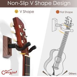 SNIGJAT Guitar Wall Mount, 2 Pack Guitar Wall Hanger, Guitar Hanger Wall Hook Holder Stand with Screws, Hardwood Guitar Wall Mount Hanger for Acoustic