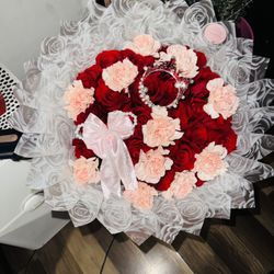 25 Red Roses With Carnations 