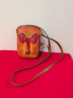 Handmade Leather Tooled Elephant Crossbody Mini Purse