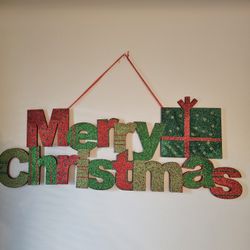 $10.00 - 36" Christmas Wall Art, Glittered!  "Merry Christmas" Message In Gorgeous Colors!  Like New Condition!
