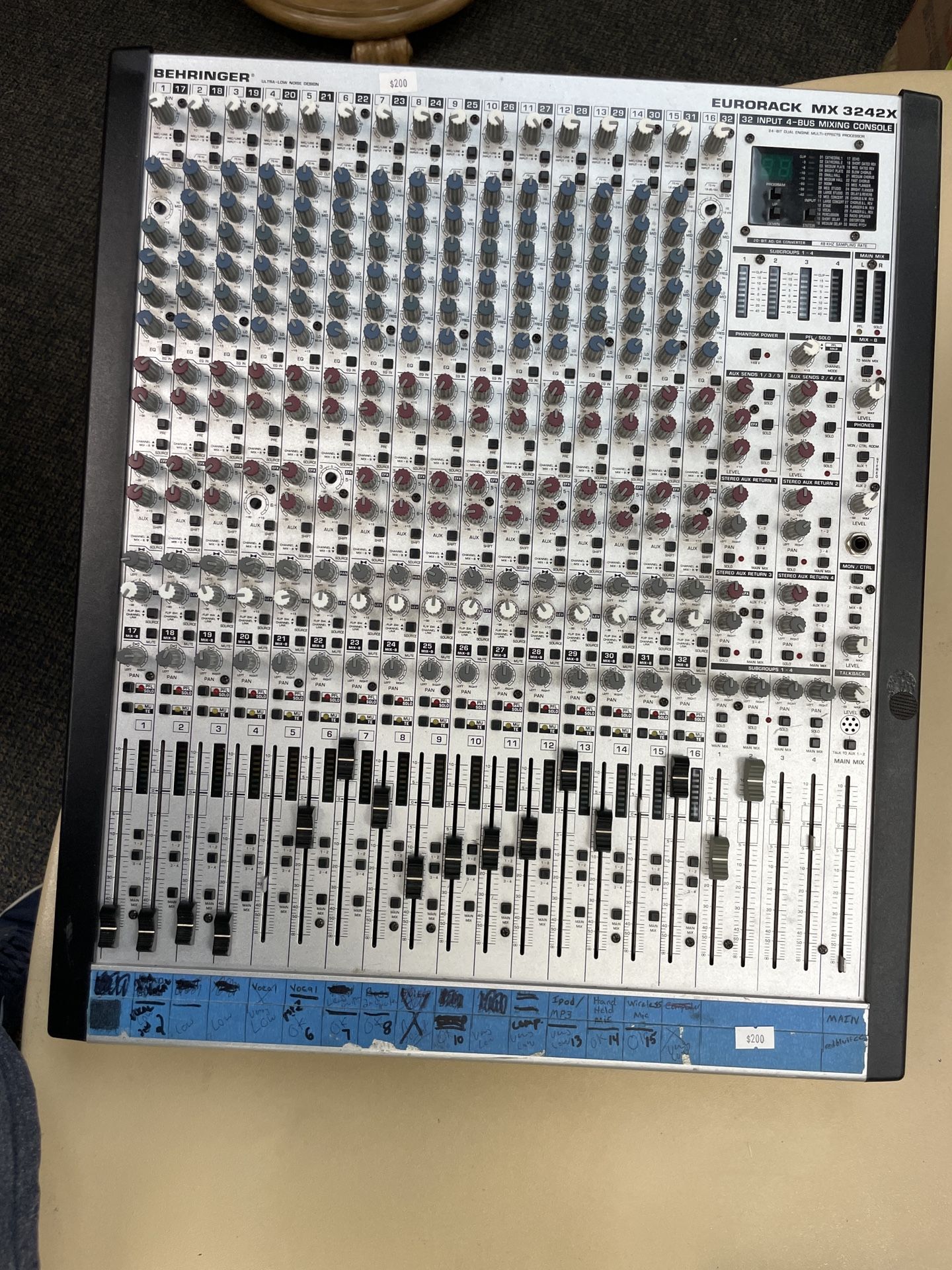 Sound Board - Mixing Console And Power Amp. Behringer Eurorack MX 3242X And 150 Watts Power Supply 