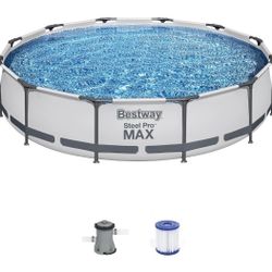 Bestway Steel Pro MAX 12 Foot x 30 in Round Metal Frame Above Ground Outdoor Swimming Pool