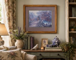 Vintage Carl Valente "Amish Life" Framed Art Print - Horse Buggy & Fishing Scene