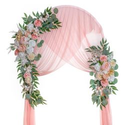 Wedding Arch Flowers, Artificial Flowers for Decoration, 2pcs Flower Swag and 1 pcs Semi-Sheer Chiffon Table Runner Swag for Beautiful Dream Wedding C