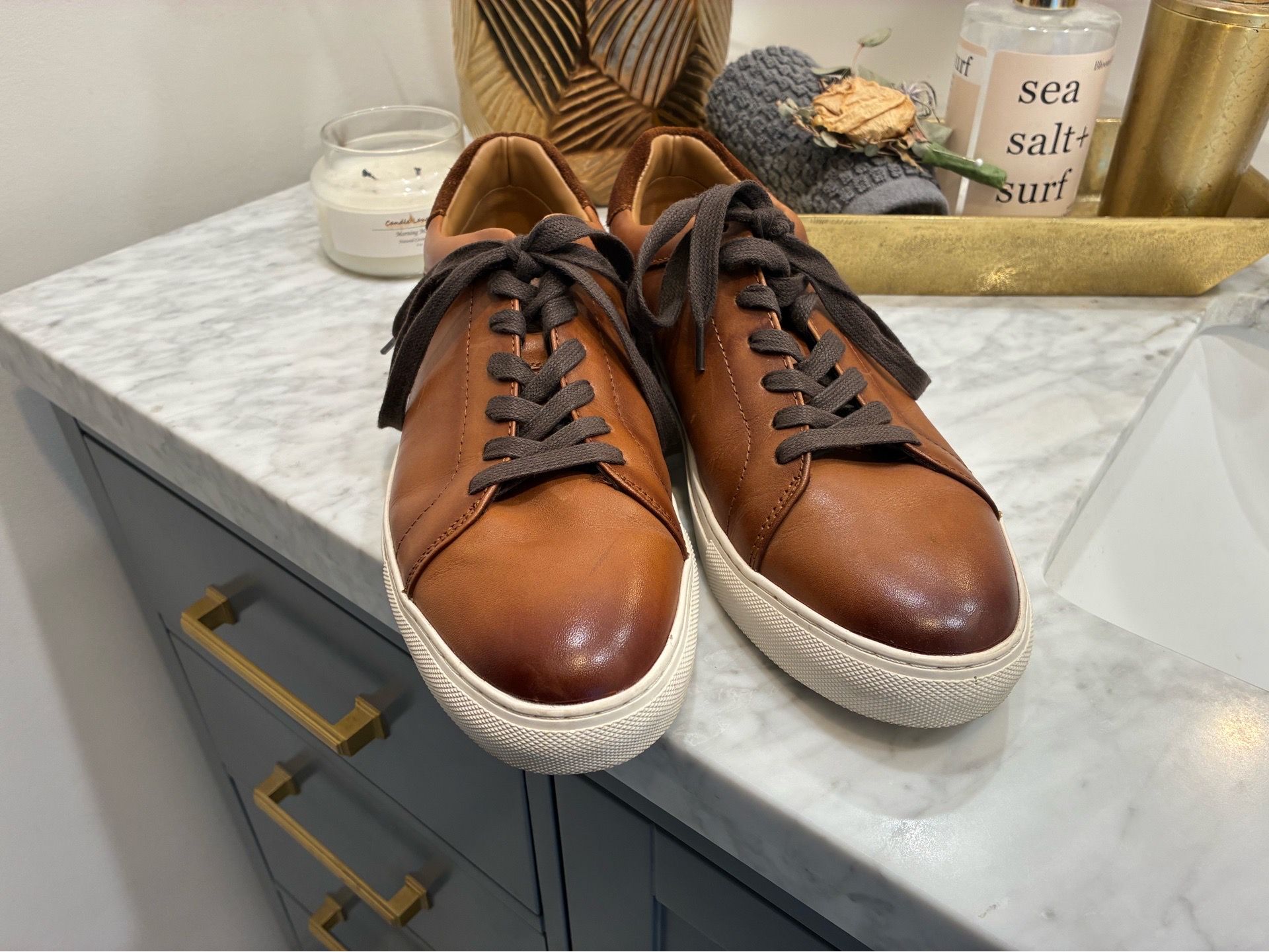 Low Top Casual Leather Sneakers - Nordstrom NOJACE Leather Ortholite Lace-up Men’ Sneakers Cognac