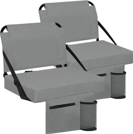 Stadium Seats for Bleachers 2 Pack w/Back Support Bleacher Seat Soft Cushion Light Weight Includes Shoulder Strap & Cup Holder, Front & Back Zipper Po