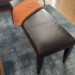 Foot of bed or other location leather and wood bench