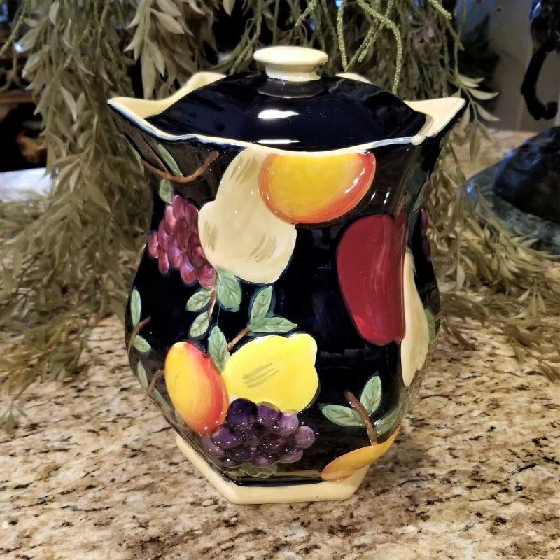 NONNI'S Fruit Embossed Biscotti Canister 11" H