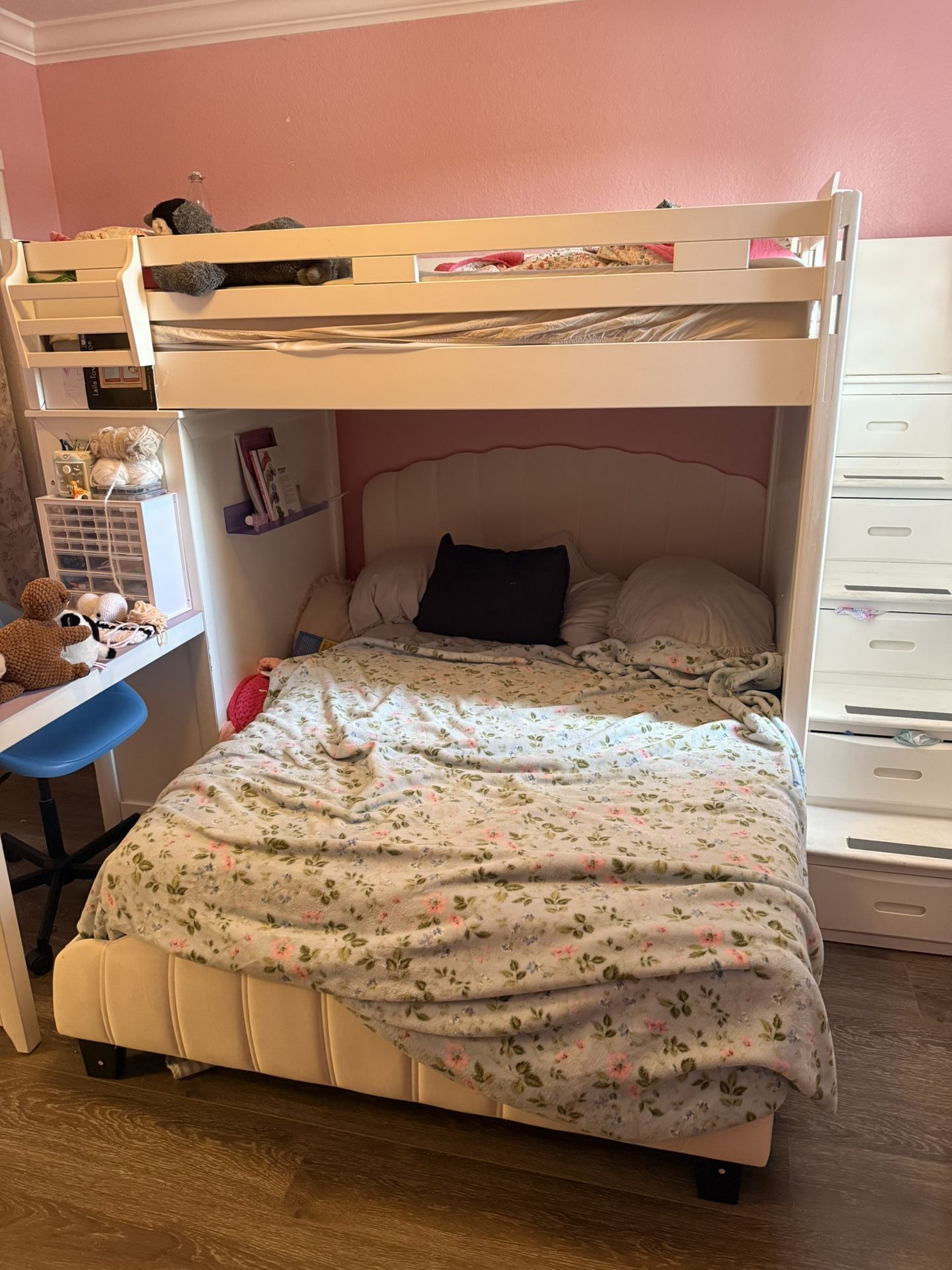 Twin Over Full Bunk Bed With Stairs, Desk And Storage