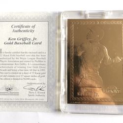 Certificate Of Authenticity Ken Griffey, Jr. Promint 22 Karat Gold Foil Baseball Card & More Stars