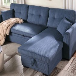81.5“ Corduroy Chaise Sofa With Pull Out Bed