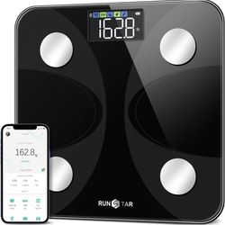 Smart Scale for Body Weight and Fat Percentage, RunSTAR High Accuracy Digital Bathroom Scale with LED Display for BMI 13 Body Composition Analyzer Syn