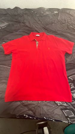 Burberry Men’s L Red Solid Short Sleeve Polo Collared Knit Embroidered Logo