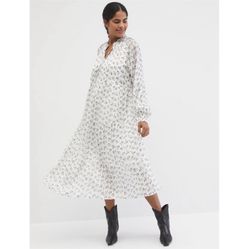 SHADOW LONG SLEEVE RUFFLE TIER MATERNITY MAXI DRESS - WHITE DITSY FLORAL / XS