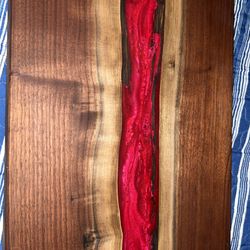 Handcrafted Walnut & Red Resin River Cutting Board