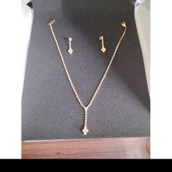 Costume Cross Rhinestone Choker Necklace with Dangling Earrings
