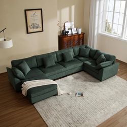 150 in. Modular Cloud Couch Corduroy U-Shaped Sectional Sofa with Storage for Living Room Apartment Office Green