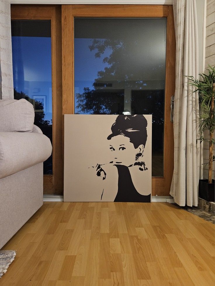 Audrey Hepburn Canvas Wall Art (Black, Gray, White)
