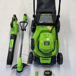 Greenworks 48V (24V x 2) 21" Self-Propelled Mower, Blower & Trimmer Outdoor Power Tool Combo
