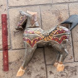 Vintage Beautiful Hand Carved & Painted Wood Horse Figure