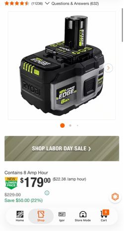 Ryobi ONE+ 18V Lithium EDGE 8.0 Ah Battery