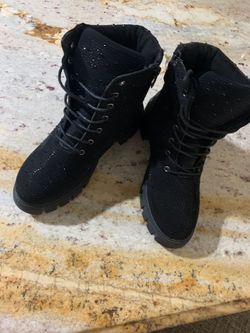 black rhinestone combat boots