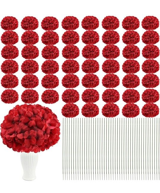 Artificial Hydrangea Flowers 104pcs Faux Silk Hydrangeas Flowers Heads with Stems for Wedding Centerpieces Home Garden Baby Shower Party Decoration (R