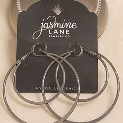 Dark Silver Large Hoop Earrings 