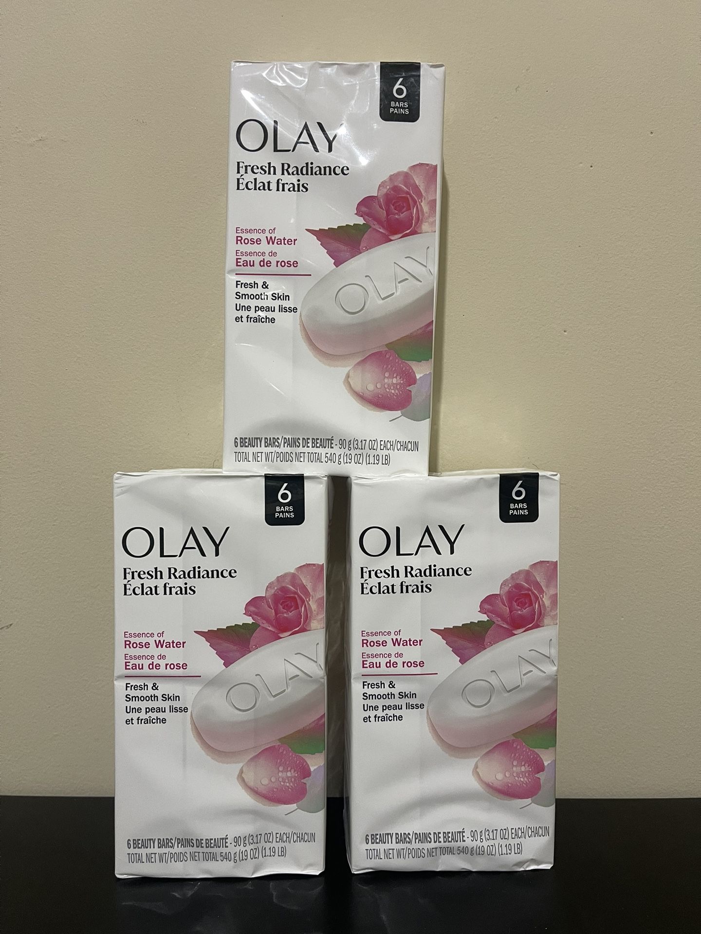3pack Olay Rose Water fresh & Smooth Cleansing Soap 6 Bars 3.17 oz each