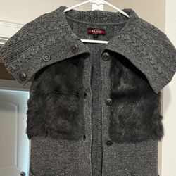 E-land Kids Knit Vest With Rabbit Fur On Chest For Girls,  Size 160/84A