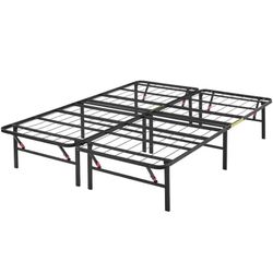 Amazon Basics Bed Frame with Storage, Foldable Metal Platform, Sturdy Steel, No Box Spring Needed, 14 inches High, Tool-Free Setup, King Size, Black 