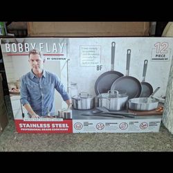 12 piece cookware set bobby flay greenpan stainless steel brand new
