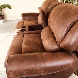 Excellent Two Seater Manual Recliner With Storage And Cup Holder