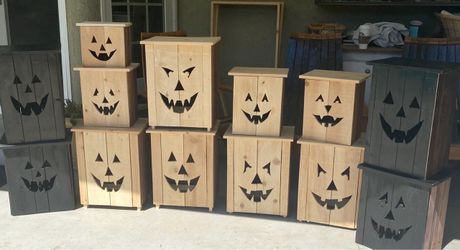 Halloween Wood Pumpkins with multi colored tap light inside