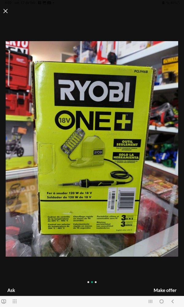 RYOBI 18V CORDLESS 120W SOLDERING IRON (tool Only)