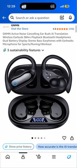 Earbuds active noise cancelling, touch sensor to switch  between songs and answer calls.