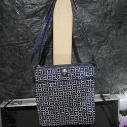 Tommy Hilfiger crossbody blue adjustable leather trim shoulder strap