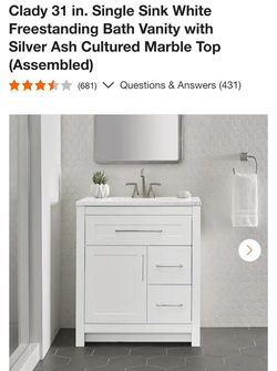 Clady 31 in. Single Sink White Freestanding Bath Vanity with Silver Ash Cultured Marble Top (Assembled)