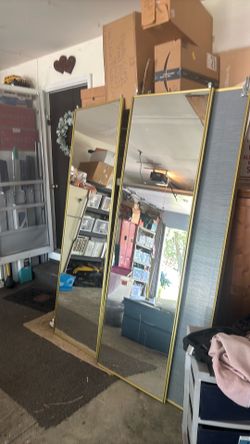 Gold Trim Mirrored Sliding Closet Doors – 2 Sets
